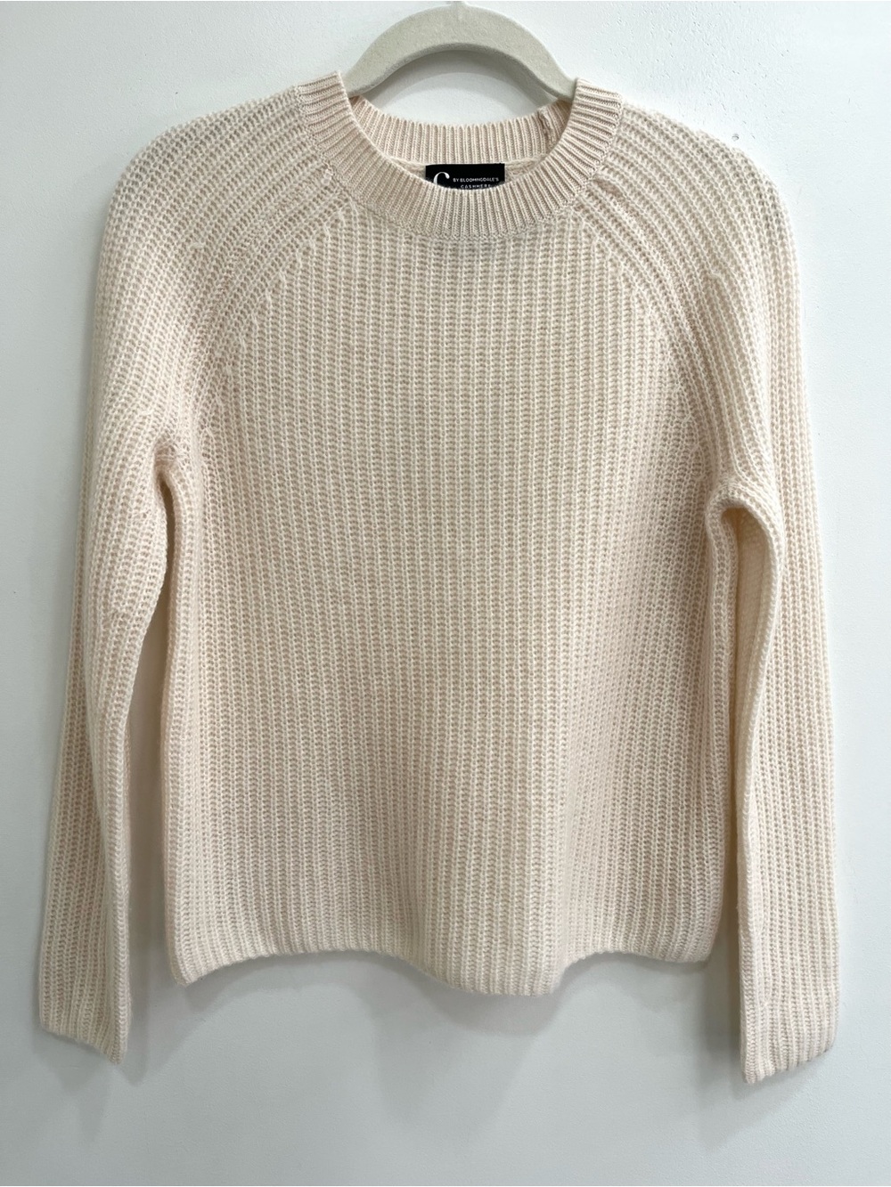 C by Bloomingdale's Ribbed Cashmere Crewneck Sweater Ivory Cream Woman’s Size XS
